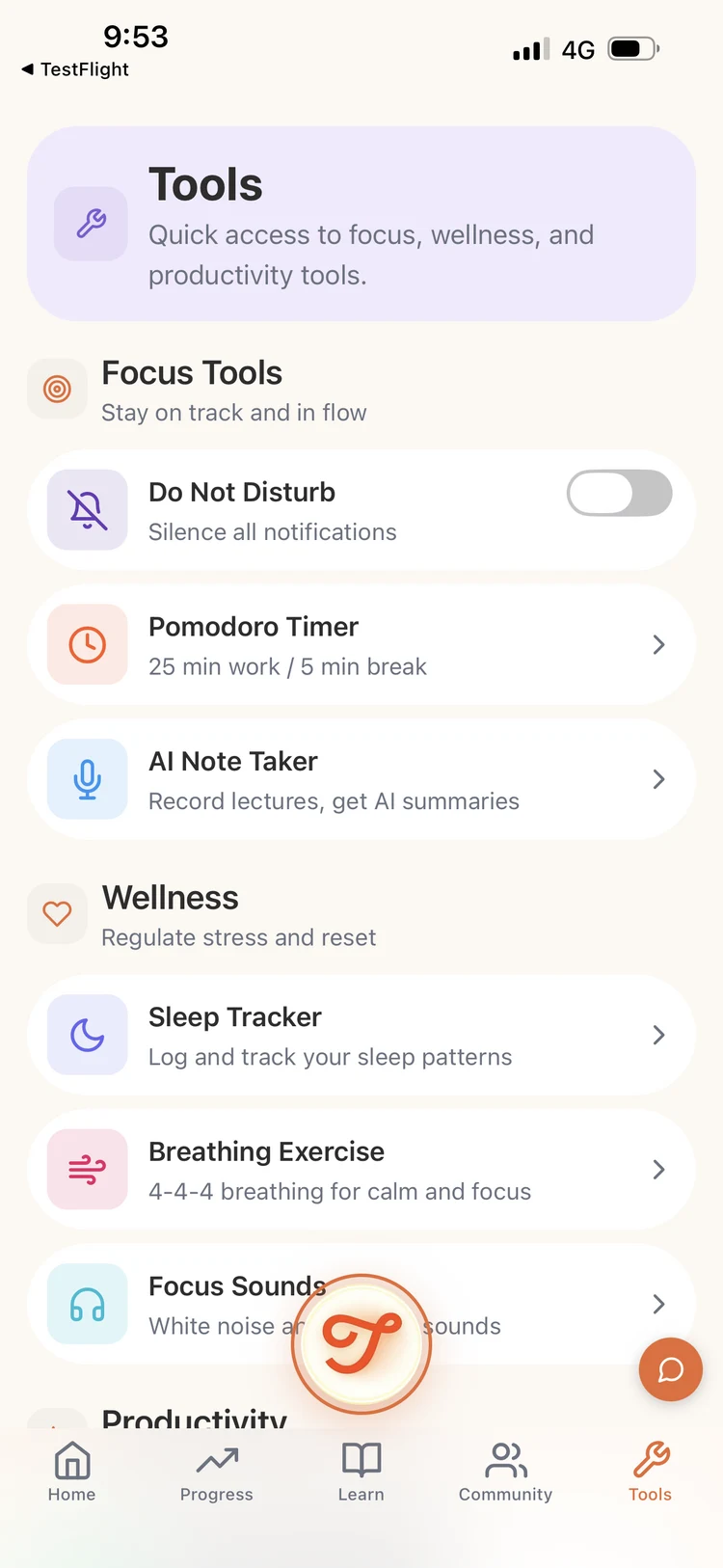 Tanglio app — learning tools