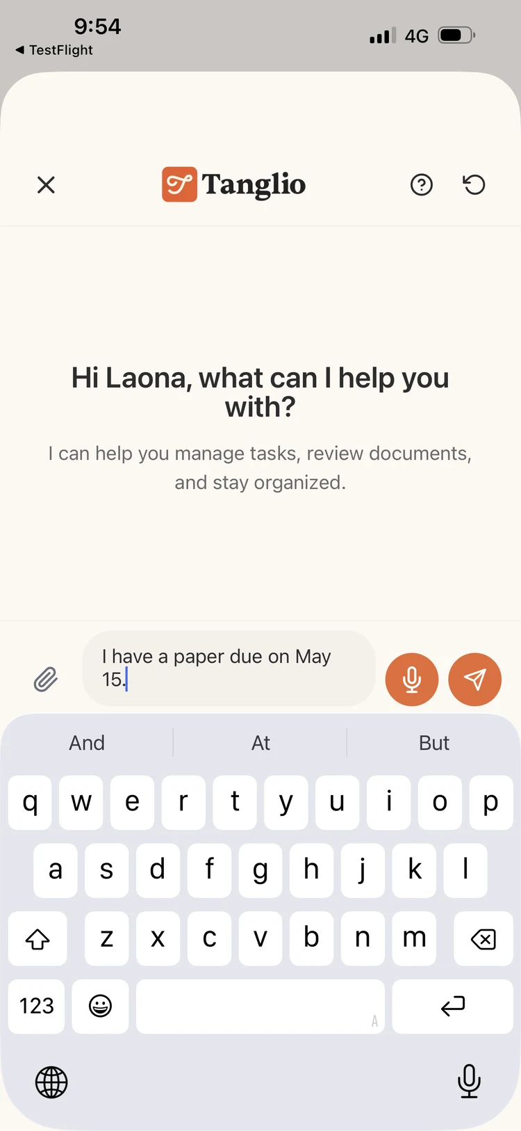 Tanglio AI chat — guided support